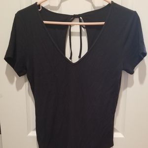 EUC WOMEN'S ABERCROMBIE & FITCH STRETCHY RIBBED BLACK BODYSUIT SIZE LARGE